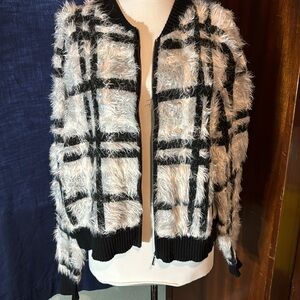 1.State fuzzy plaid zippered jacket
